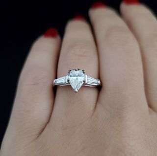 Vintage 1.  5ct Diamond Platinum Pear Cut Engagement Ring Retro 1950s Gia Grading