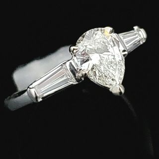 Vintage 1.  5ct Diamond Platinum Pear Cut Engagement Ring Retro 1950s GIA Grading 2