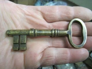 Antique Large Heavy Solid Brass Skeleton Key Gate Padlock Lock Door 4 1/8 X 15/8