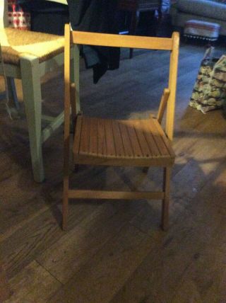 Vintage Wooden Folding Childrens Chair,  1940s Church Hall Mid Century Antique Old