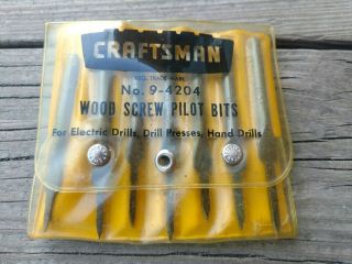Vintage Craftsman No.  9 - 4204 Wood Screw Pilot Bits Complete In Sleeve Sears Roe