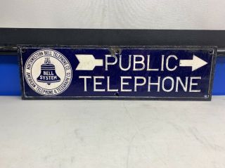 Vintage Double - Sided Porcelain Bell System American Bell Public Telephone Sign