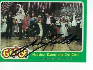 John Tavolta Signed 1978 Topps " Grease " Green 98 - Hot Duo Danny & Cha Cha