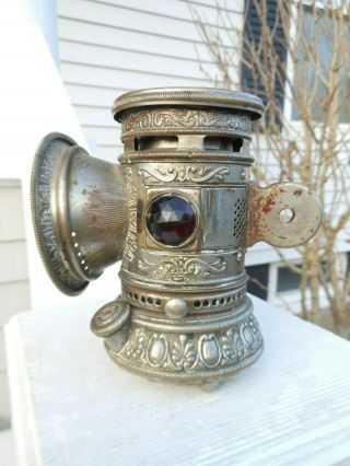 Antique 1896 Bridgeport Brass Search Light (c) Bicycle Lamp / Oil Burner Lantern