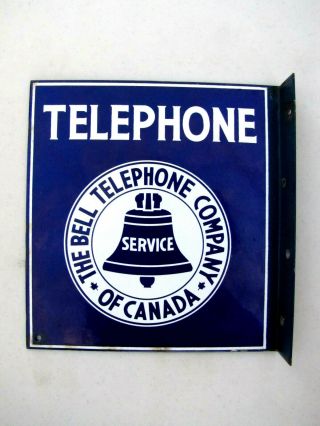 Vintage Bell Telephone Canada Porcelain Double Sided Flange Sign Rare