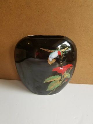 Vintage Oval Otagiri Porcelain Vase - Hummingbird & Hibiscus 7 1/2 " Japan