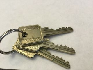Three (3) - Medeco High Security Keys With Security Card For Duplicates & Locks