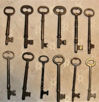 12 Antique Skeleton Keys " Door,  Gate,  Padlock,  Cabinet