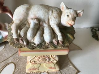 Porcelain Pig Figurine Sow & 5 Piglets Homco Masterpiece 1985 Mom And Babies