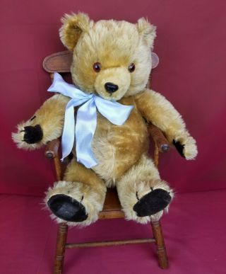 Vintage Chad Valley Teddy Bear Mohair England Jointed Squeaker 17 " Tan