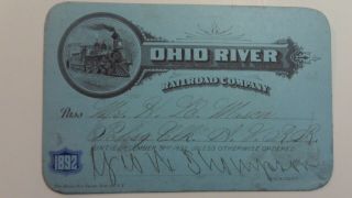 Vintage 1892 Ohio River Railroad Company Pass