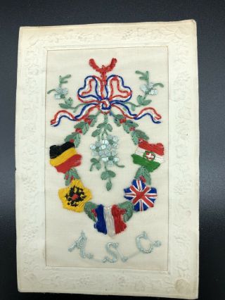 Asc: Ww1 Embroidered Silk Postcard British Army Service Corps
