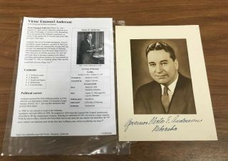 Victor Emanuel Anderson - Signed/autographed Photo - Governor - Nebraska