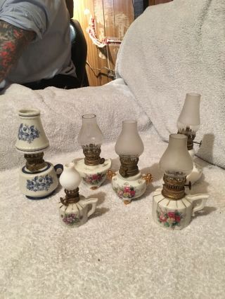 6 Vintage Ceramic Oil Lamps