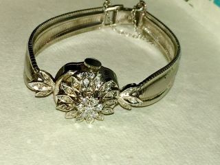 Antique 14k White Gold And Diamond Ladies Bracelet Style Watch,  Stunning