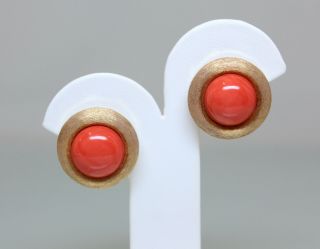 18 Karat Yellow Gold And Coral Earclips By Henry Dunay,  Designer Earrings