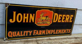 HUGE VINTAGE JOHN DEERE PORCELAIN FARM IMPLEMENTS TRACTOR GAS STATION BARN SIGN 2