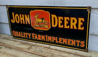 HUGE VINTAGE JOHN DEERE PORCELAIN FARM IMPLEMENTS TRACTOR GAS STATION BARN SIGN 3