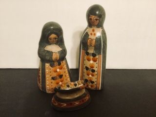 Vintage Mexican Tonala Ceramic Pottery Nativity 3 Piece Set