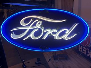 Double Sided Porcelain Neon Ford Dealership Sign Rare Version