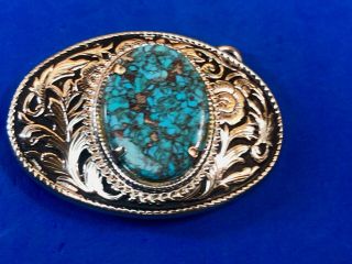 Real Or Faux Blue Turquoise Stone Centerpiece Western Cowboy Belt Buckle