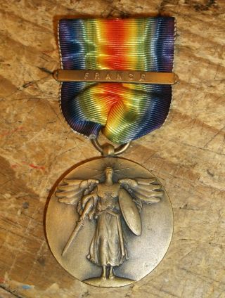 Wwi Us Military Victory Medal W/ France Bar