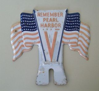 Vintage Tin Remember Pearl Harbor License Topper Fair