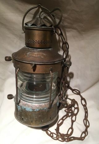 Vintage Brass & Copper Anchor Oil Lamp “anchor” Nautical Maritime Ships Light