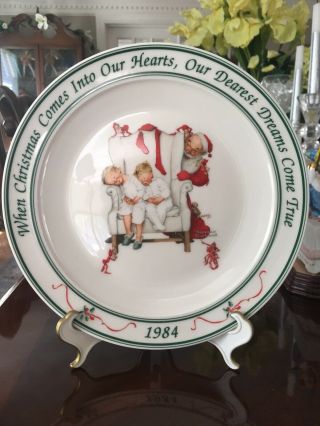 1984 Hallmark Fine Porcelain Christmas Plate By Norman Rockwell Childrensleeping