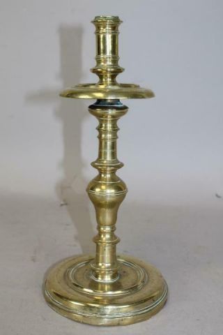 A Fantastic Early 17th C Spanish Brass Mid Drip Candlestick In The Best Form