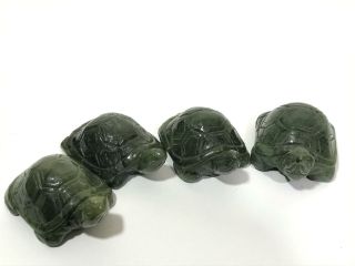 Vintage 4pc Carved Spinach Jade Stone Turtle Miniature Art Figurines