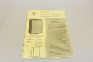 Vintage Klipsch Speaker System Heresy Advertisement Ad Sales Sheet Brochure