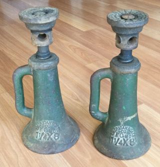 Old Vtg Antique American Scale Co 1 1/4 X 8 Screw Jack Green Rr Pair Set Of 2