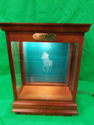 Rare Vintage Ralph Lauren Polo Display Box Aqua Light Up Glass Case Brass Plaque