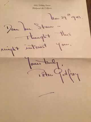 Peter Godfrey Autograph,  Als 1943,  Actor& Dir.  “dr Jekyl & Mr Hyde”