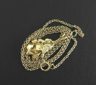 Vintage Nugget Pendant Solid 14k Yellow Gold Link Chain Necklace Choker 15.  5 "