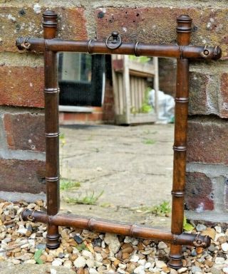 Vintage C1930 Faux Bamboo Glass Wall Mirror 33cm X 27cm
