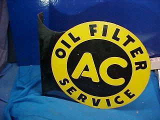Orig 1940 Ac Oil Filter Service Gas Station Tin Litho Flange 2 Sided Sign