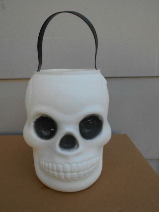 Vintage Aj Renzi Blow Mold Skull Halloween Trick Or Treat Bucket Candy Container