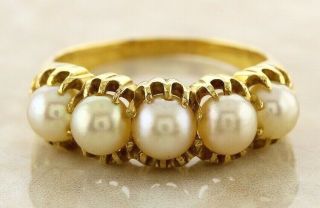 Vintage 18ct Yellow Gold 5 Stone Pearl Ring Size O