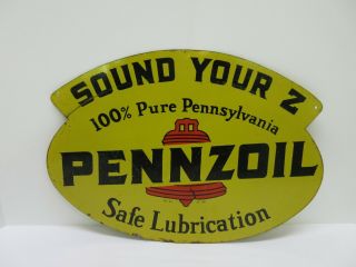 Vintage 1960 Pennzoil Motor Oil Gas Station 2 Sided 17 " Metal Sign