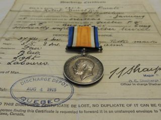 Ww1 Ww2 World War One 20th Cef Ontario Battalion War Medal Silver W/ Documents