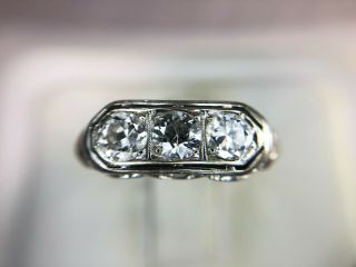 Art Deco 18k White Gold Old European Diamond Filigree Engagement Ring 1 Ct
