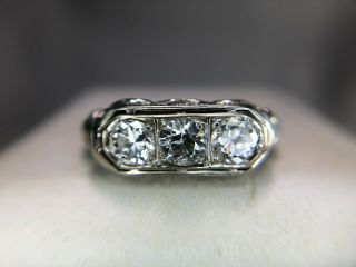 Art Deco 18k White Gold Old European Diamond Filigree Engagement Ring 1 ct 2