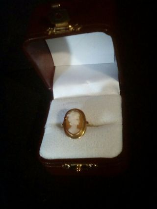 Vintage Estate Esemco Solid 14k Yellow Gold Cameo Cocktail Ring Italy Size 6 1/2