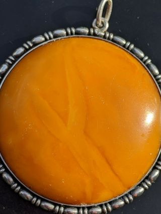 Vintage Silver and Large Untreated Baltic Butterscotch Amber Pendant 2