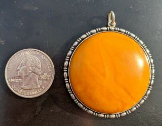 Vintage Silver and Large Untreated Baltic Butterscotch Amber Pendant 3