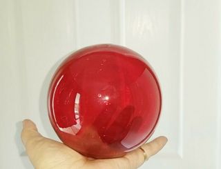 Red Hand Blown Glass Float Ball Buoy 5.  5 " X 5 " Large Bubbles