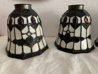 Set Of 4 Tiffany Style Stained Glass Ceiling Fan Lamp Shades Mission Arts Craft 3