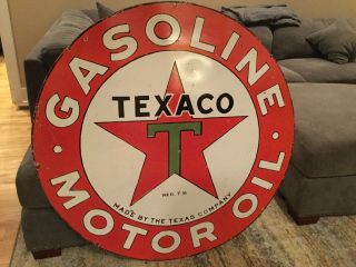 Large Double Sided Texaco Oil Gas Porcelain Sign,  42”